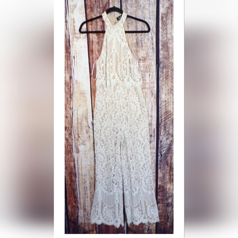 Lulu's Cream Lace Halter Jumpsuit